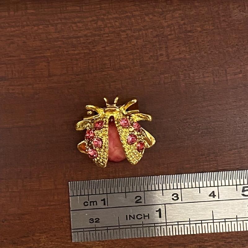Golden Tone Rhinestones Ladybug Brooch Pin