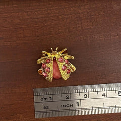 Golden Tone Rhinestones Ladybug Brooch Pin