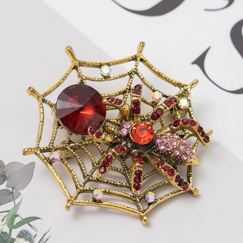 Retro Spider Web Spider Rhinestone Necklace Brooch Dual purpose Insect Brooch