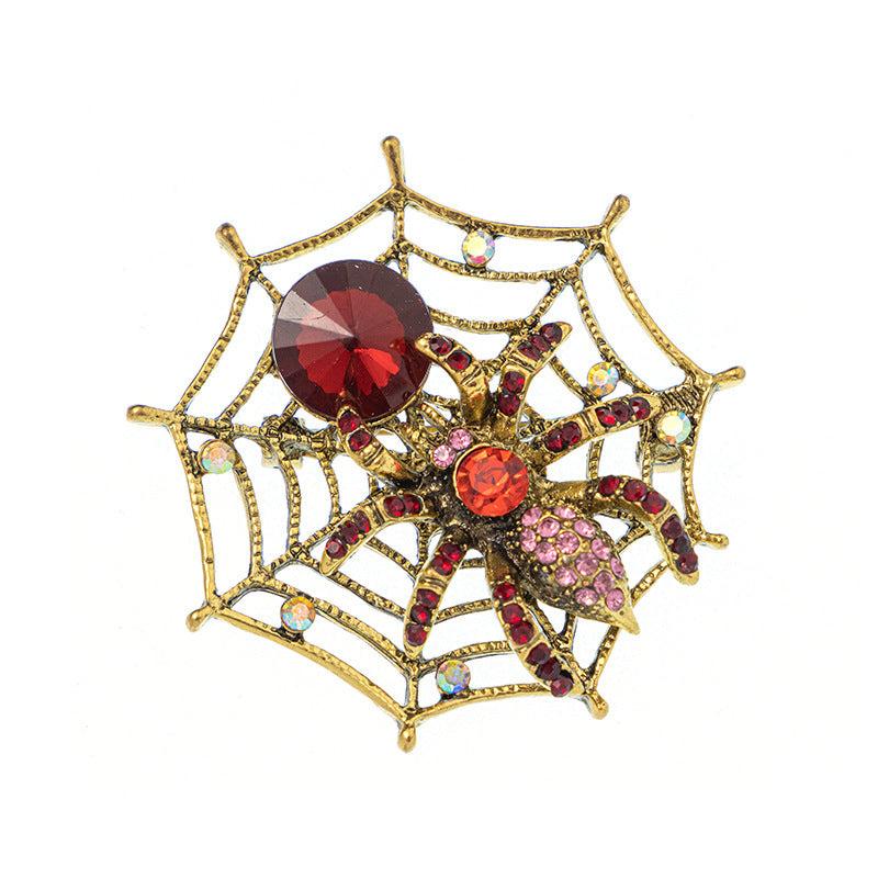 Retro Spider Web Spider Rhinestone Necklace Brooch Dual purpose Insect Brooch
