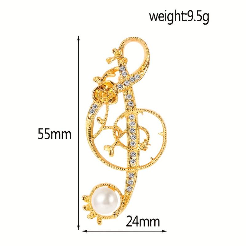 Music Note Brooch Pin Crystal Suit Brooch Pearl Jewelry