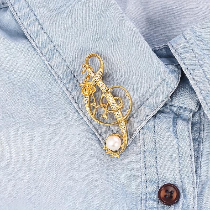 Music Note Brooch Pin Crystal Suit Brooch Pearl Jewelry