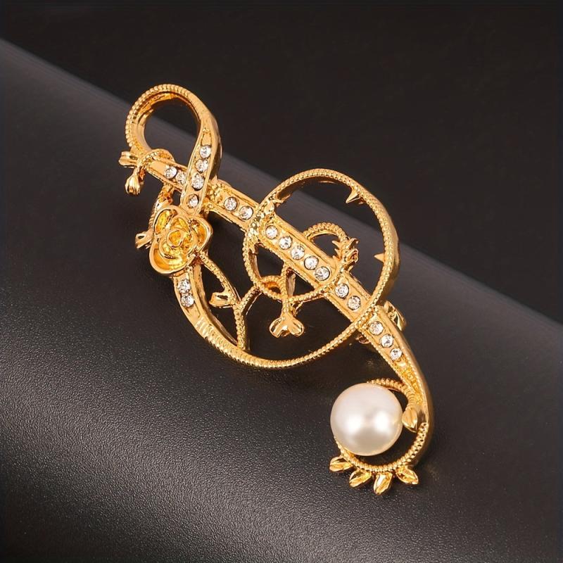 Music Note Brooch Pin Crystal Suit Brooch Pearl Jewelry