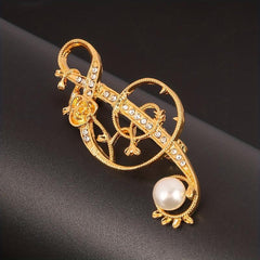 Music Note Brooch Pin Crystal Suit Brooch Pearl Jewelry