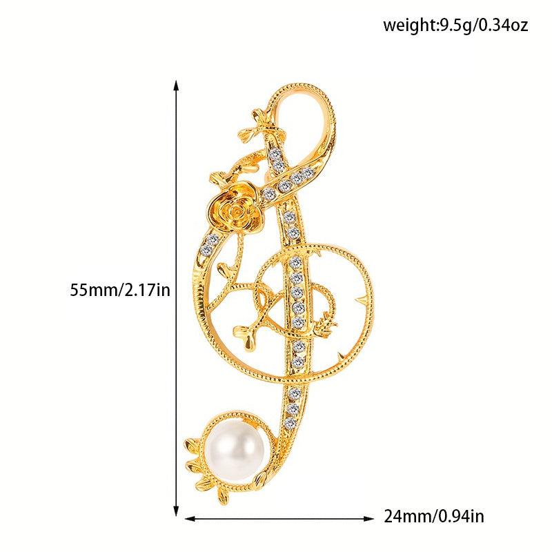 Music Note Brooch Pin Crystal Suit Brooch Pearl Jewelry