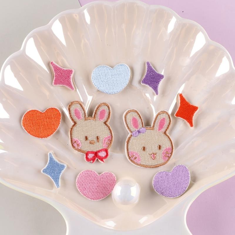 10pcs Cartoon Heart Star Rabbit Embroidery Patches DIY Clothes Accessories
