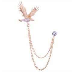 Elegant Eagle Brooch for Men with Artificial Diamond Inlay