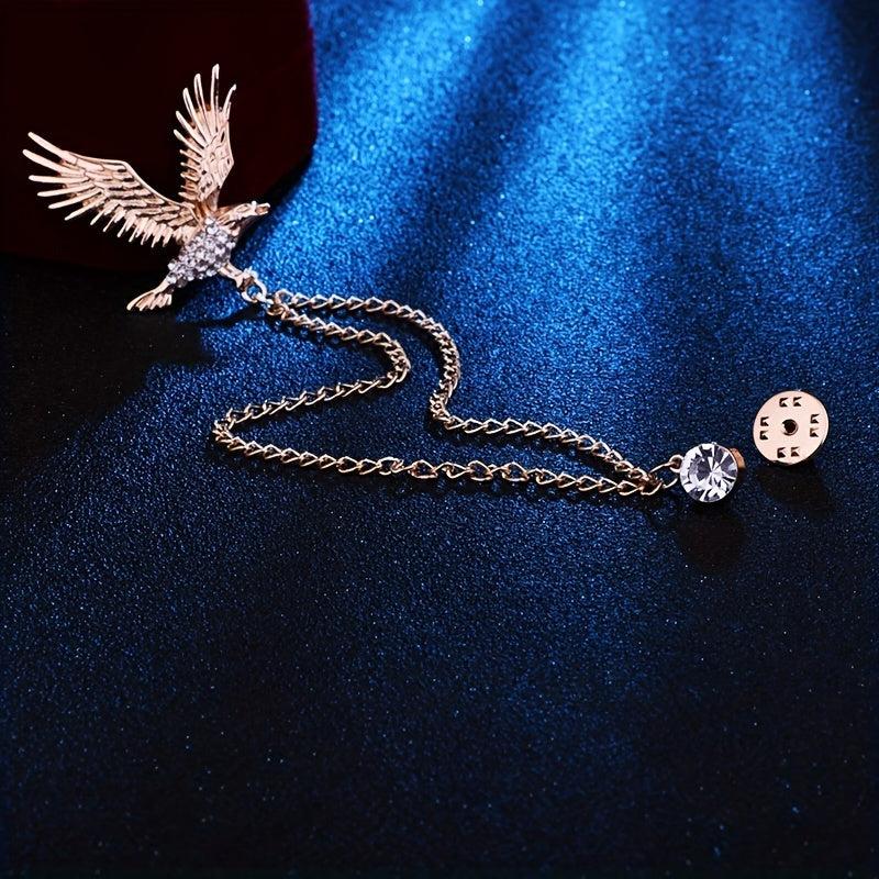 Elegant Eagle Brooch for Men with Artificial Diamond Inlay