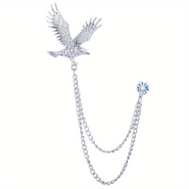 Elegant Eagle Brooch for Men with Artificial Diamond Inlay