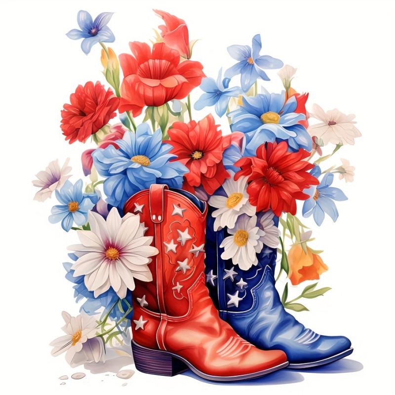 Men's Flower Boots Stickers - Washable Heat Transfer