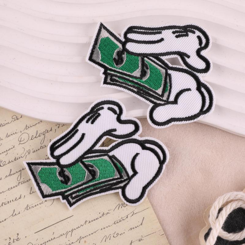 2pcs Money Counting Embroidered Patch Iron on Sticker
