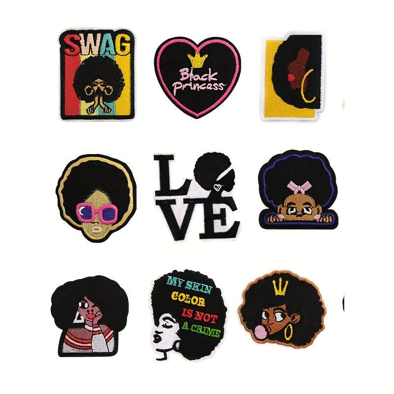 9pcs Girl Iron On Patches Embroidered Applique DIY Crafts Repair Patch