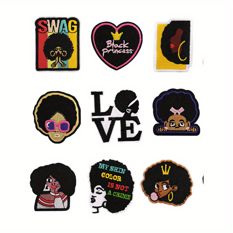 9pcs Girl Iron On Patches Embroidered Applique DIY Crafts Repair Patch