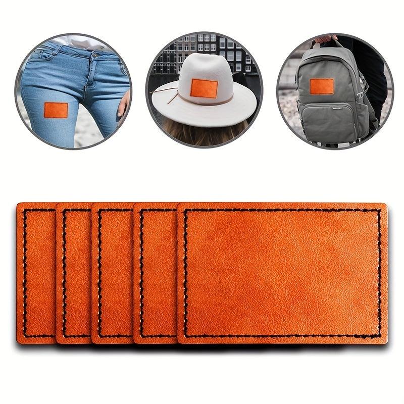 5pcs Khaki Laser Leather Rectangular Patches with Adhesive for Men