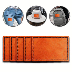 5pcs Khaki Laser Leather Rectangular Patches with Adhesive for Men