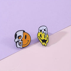 2pcs Skull Smiling Face Brooch for Men