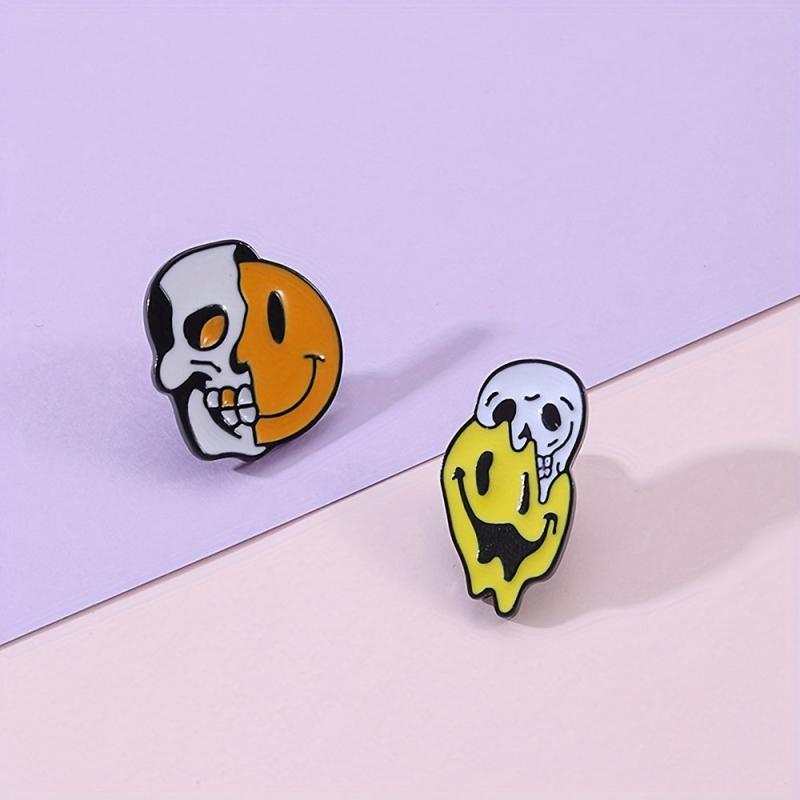 2pcs Skull Smiling Face Brooch for Men