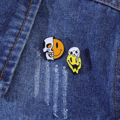 2pcs Skull Smiling Face Brooch for Men