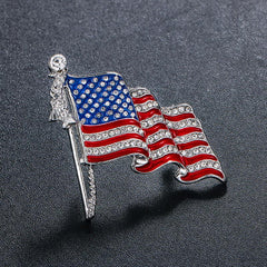 US Flag Brooch with Rhinestone Oil Painting Pin