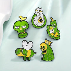 Green Ghost Skull Eyes Bee Bitter Gourd Brooch