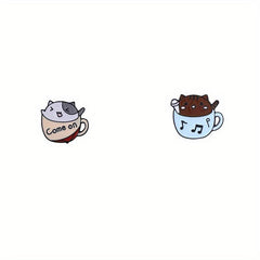 2pcs Cat & Coffee Cup Brooch Collar Pin Backpack Accessory