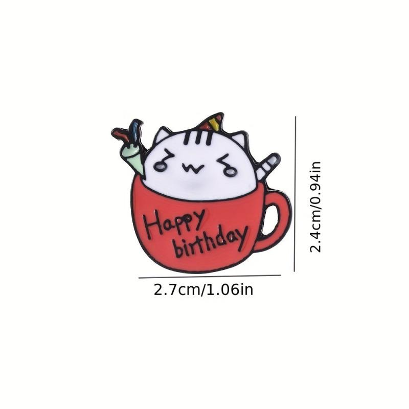 2pcs Cat & Coffee Cup Brooch Collar Pin Backpack Accessory
