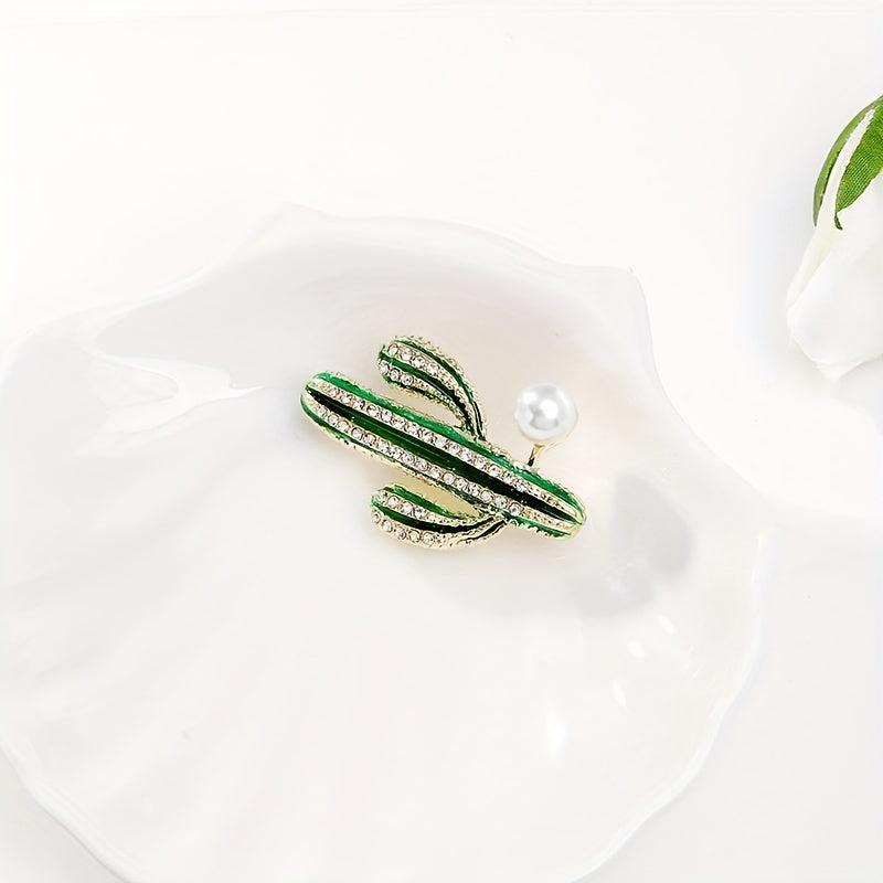 Cactus Brooch Pin Faux Pearl Lapel Pin for Jackets Dress Suit Hats Scarves Pants