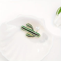 Cactus Brooch Pin Faux Pearl Lapel Pin for Jackets Dress Suit Hats Scarves Pants