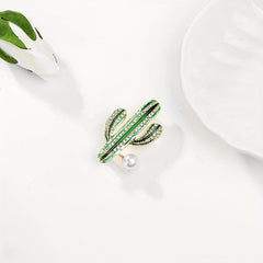 Cactus Brooch Pin Faux Pearl Lapel Pin for Jackets Dress Suit Hats Scarves Pants