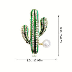 Cactus Brooch Pin Faux Pearl Lapel Pin for Jackets Dress Suit Hats Scarves Pants