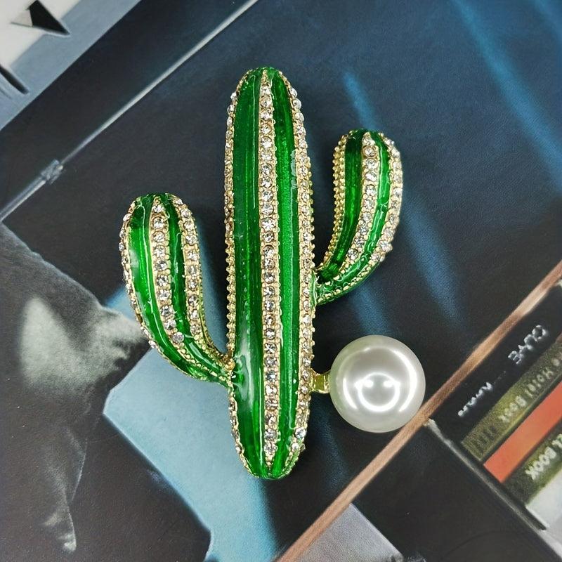 Cactus Brooch Pin Faux Pearl Lapel Pin for Jackets Dress Suit Hats Scarves Pants