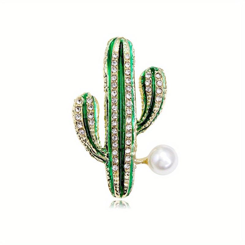 Cactus Brooch Pin Faux Pearl Lapel Pin for Jackets Dress Suit Hats Scarves Pants