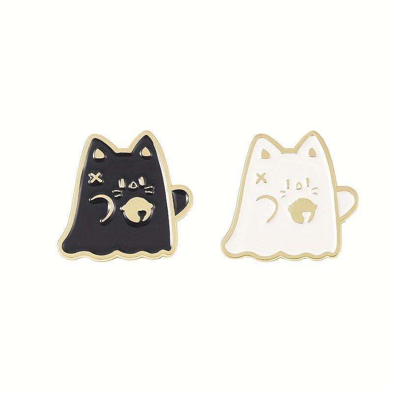 Cat Boo Enamel Pins Halloween Ghost Gothic Brooches Lapel Badges