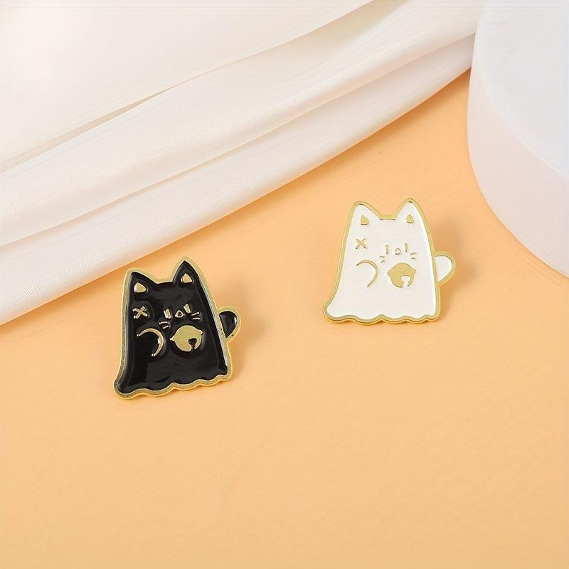 Cat Boo Enamel Pins Halloween Ghost Gothic Brooches Lapel Badges