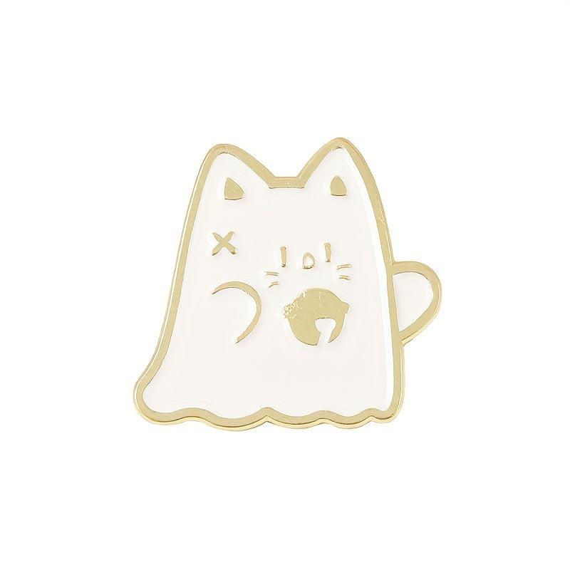 Cat Boo Enamel Pins Halloween Ghost Gothic Brooches Lapel Badges