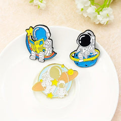Astronaut Star Rainbow Rocket Spaceman Brooch