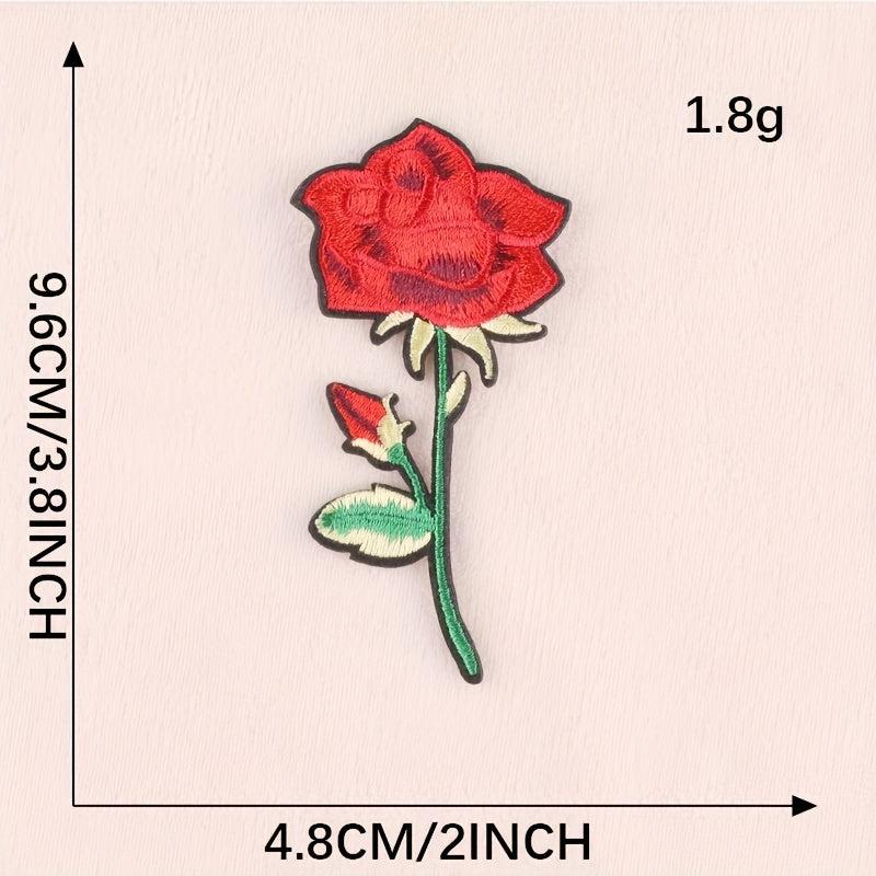5pcs Rose Flower Iron On Patches Sew On Embroidered Applique