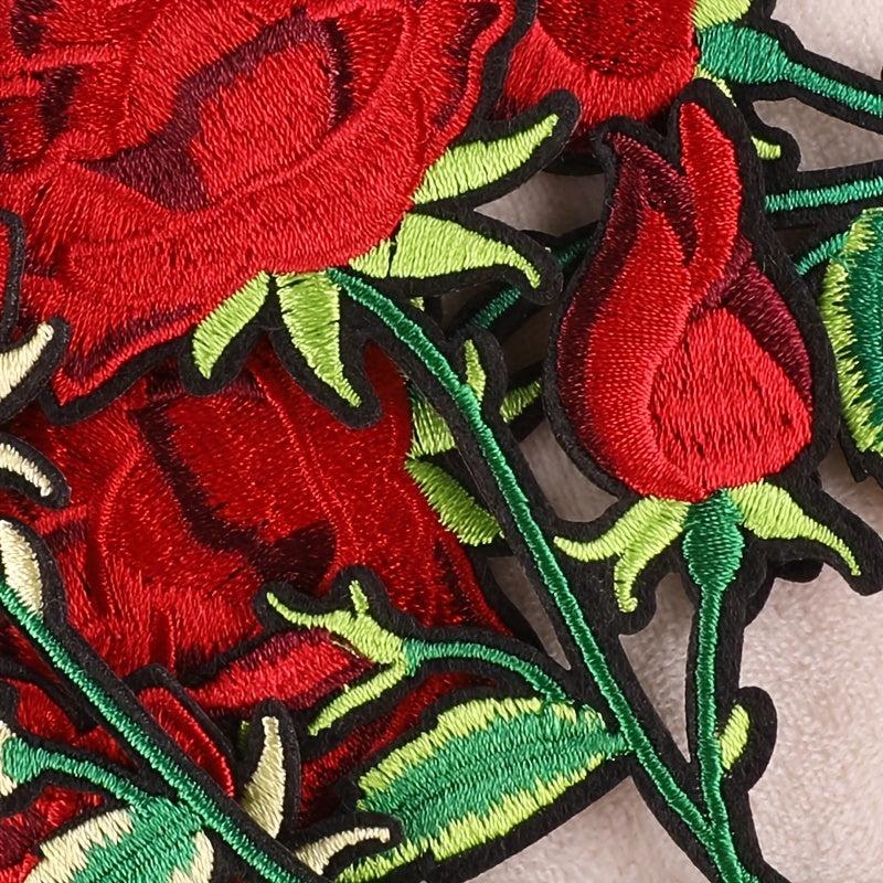 5pcs Rose Flower Iron On Patches Sew On Embroidered Applique