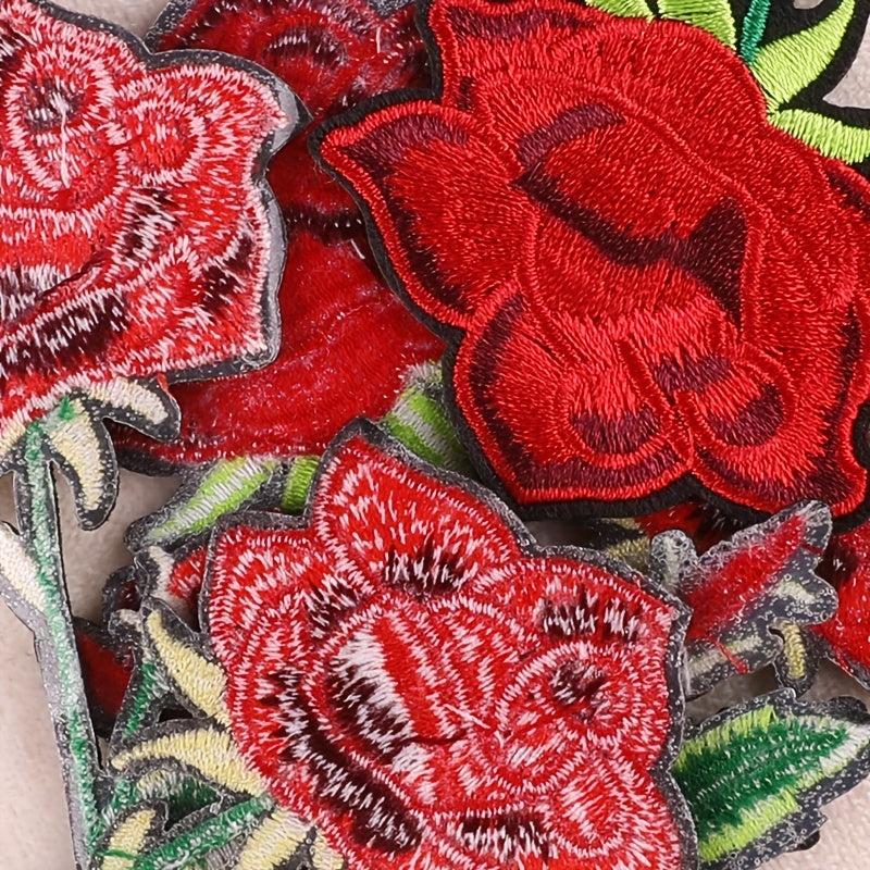 5pcs Rose Flower Iron On Patches Sew On Embroidered Applique