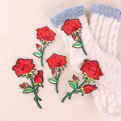 5pcs Rose Flower Iron On Patches Sew On Embroidered Applique