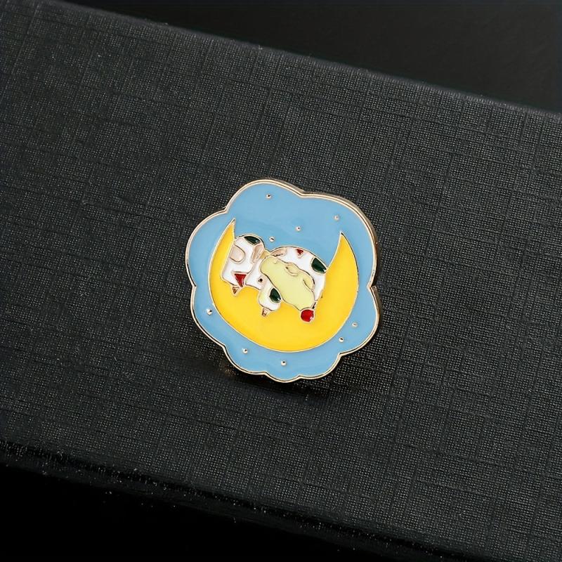 Moon Flower Brooch Pajamas Animal Badge for Men