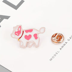 Pink Cow Brooch Metal Lapel Pin Accessories Cartoon Jewelry