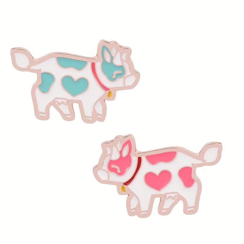 Pink Cow Brooch Metal Lapel Pin Accessories Cartoon Jewelry