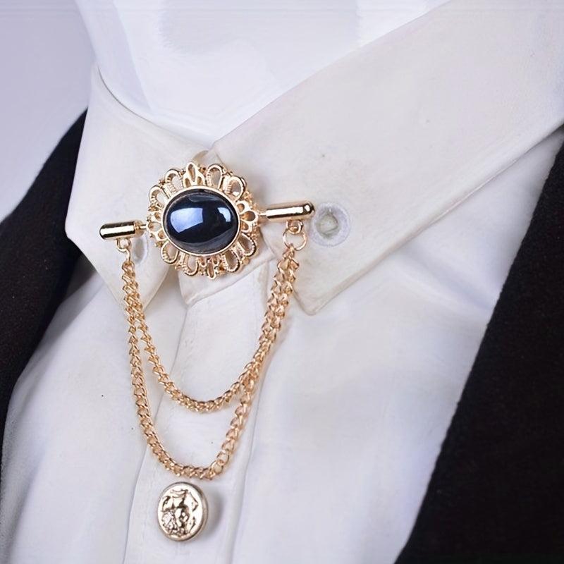 Sapphire Brooch Chain Collar Pin Jewelry Set