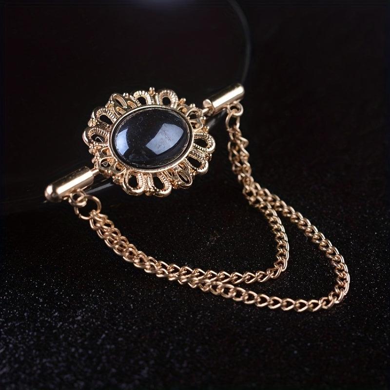 Sapphire Brooch Chain Collar Pin Jewelry Set