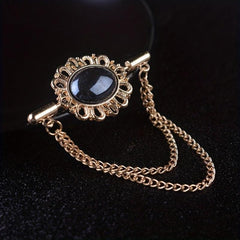 Sapphire Brooch Chain Collar Pin Jewelry Set