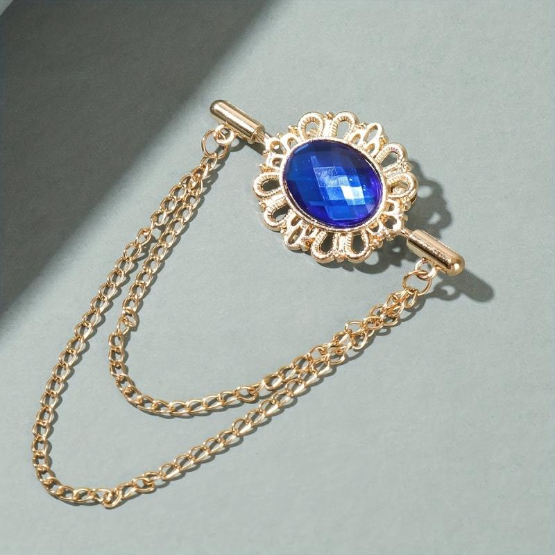 Sapphire Brooch Chain Collar Pin Jewelry Set