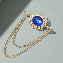 Sapphire Brooch Chain Collar Pin Jewelry Set