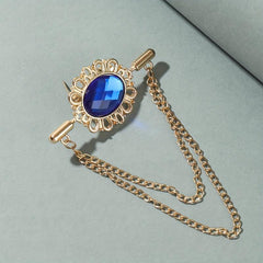 Sapphire Brooch Chain Collar Pin Jewelry Set