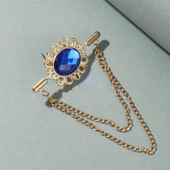 Sapphire Brooch Chain Collar Pin Jewelry Set